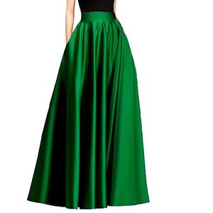 Honey Qiao Women Satin Skirts Long Floor Length High Waist. Dark Green